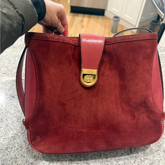 Gucci Red Suede Shoulder Bag